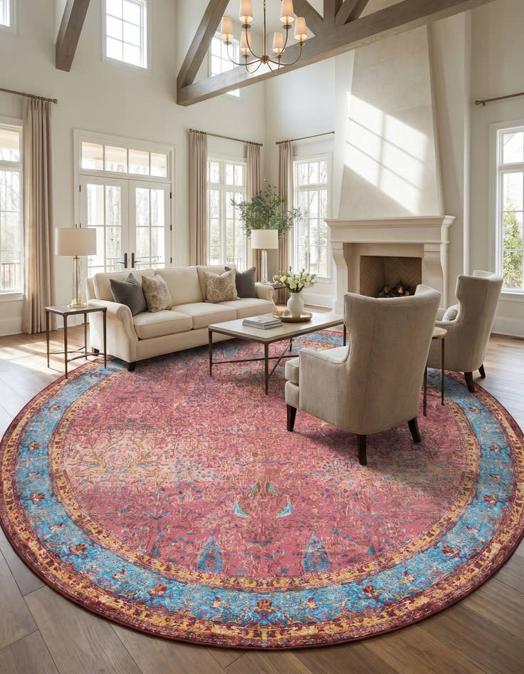 Detail image of 10' x 10' Easy-Clean Traditional Indoor / Outdoor Round Rug