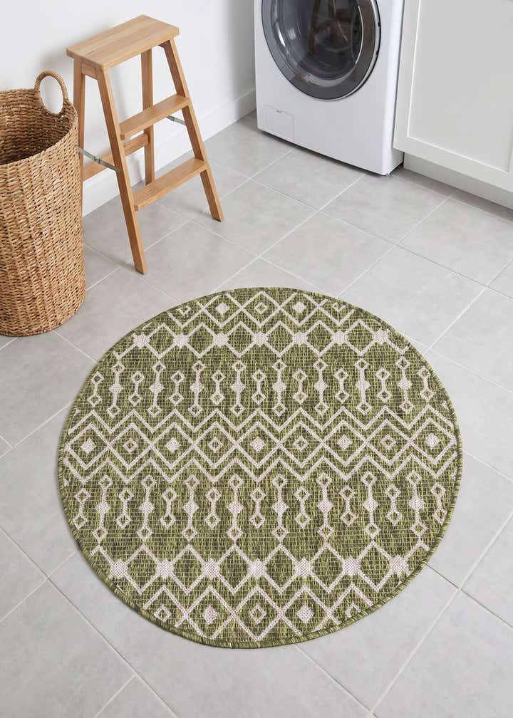 3' x 3' Easy-Clean Trellis Indoor / Outdoor Round Rug