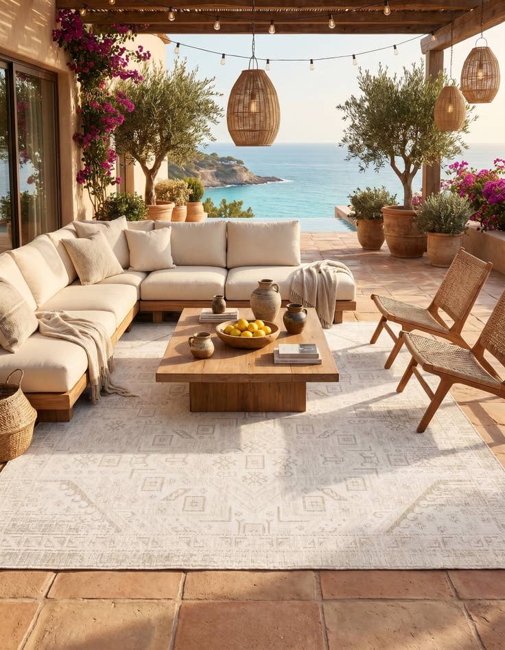 Detail image of 10' x 10' Easy-Clean Aztec Indoor / Outdoor Square Rug