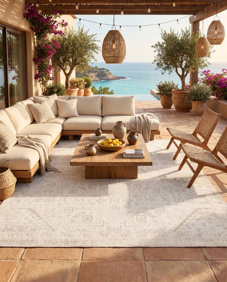 Detail image of 10' x 10' Easy-Clean Aztec Indoor / Outdoor Square Rug