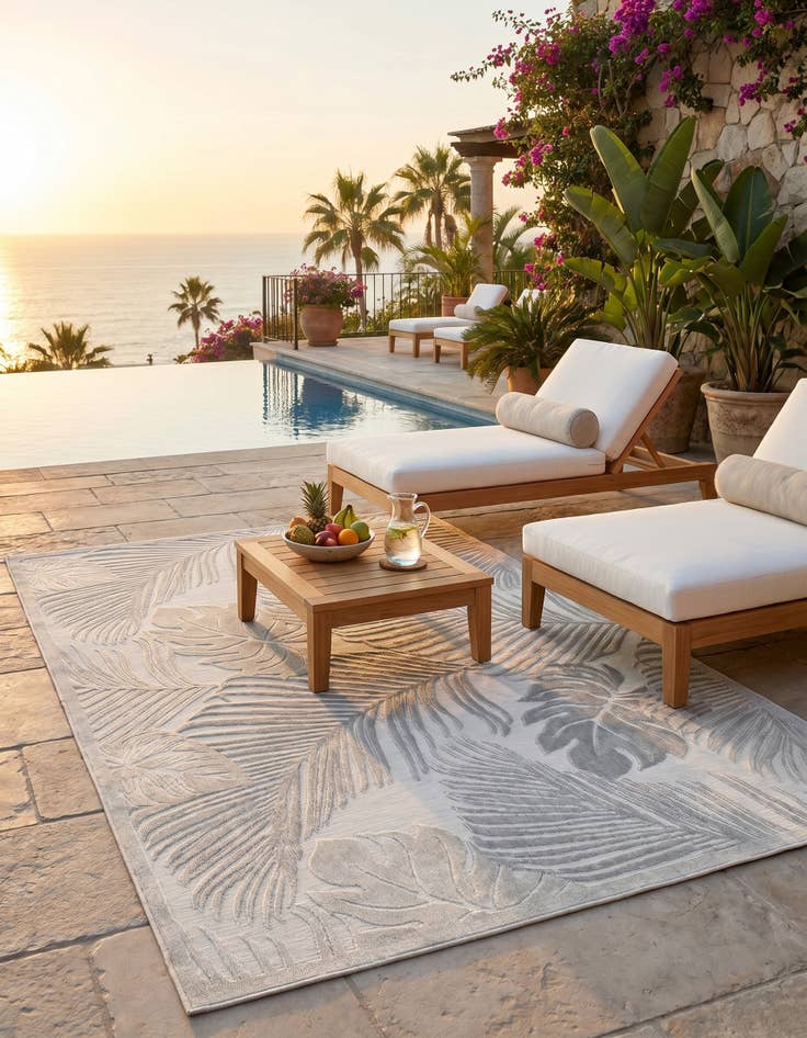 Detail image of 6' 4 x 9' Easy-Clean Botanical Indoor / Outdoor Rug