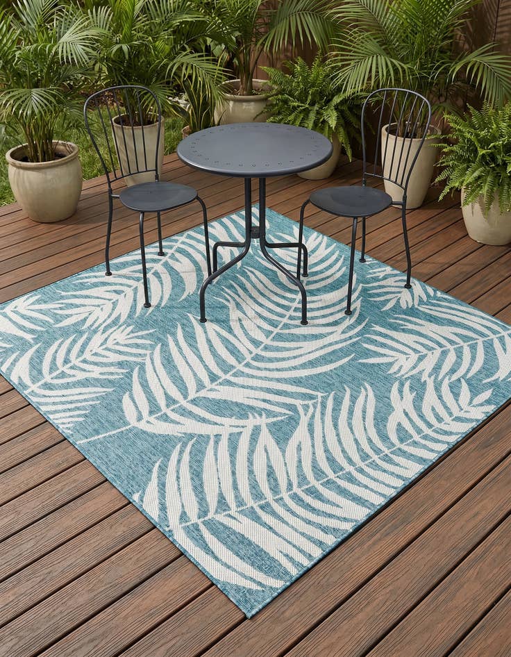 Detail image of 6' x 6' Easy-Clean Botanical Indoor / Outdoor Square Rug