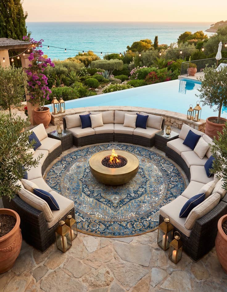 Detail image of 7' 10 x 7' 10 Easy-Clean Traditional Indoor / Outdoor Round Rug