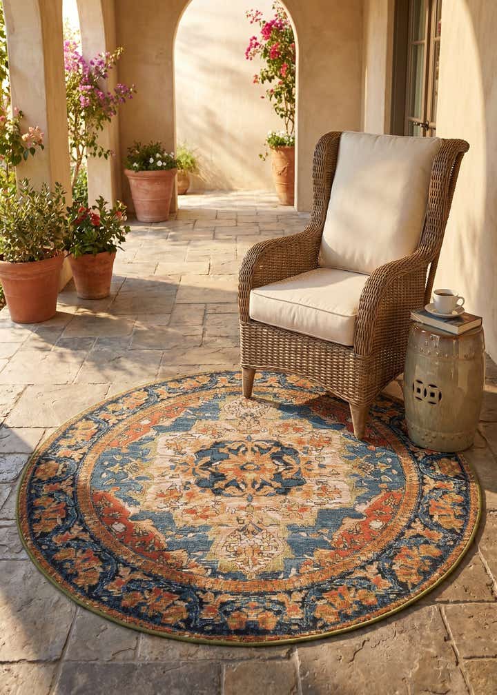 4' x 4' Easy-Clean Traditional Indoor / Outdoor Round Rug