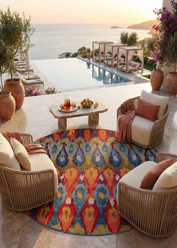 7' x 7' Easy-Clean Modern Indoor / Outdoor Round Rug