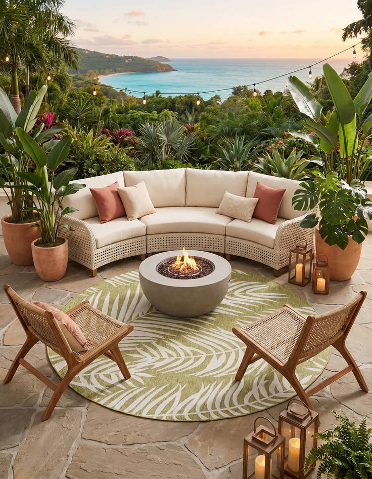 Detail image of 7' 10 x 7' 10 Easy-Clean Botanical Indoor / Outdoor Round Rug