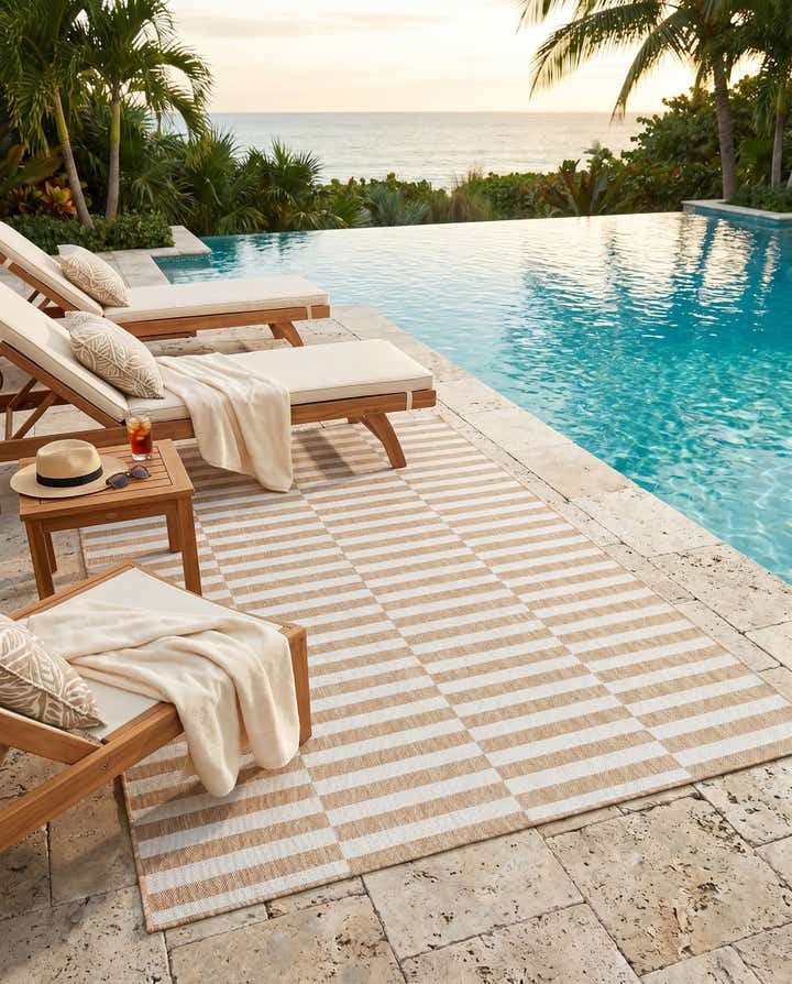 5' 3 x 8' Easy-Clean Striped Indoor / Outdoor Rug