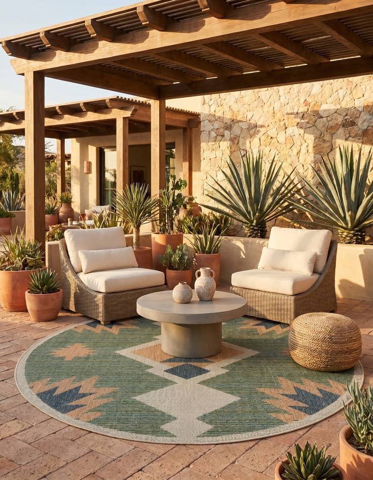 Detail image of 6' x 6' Easy-Clean Baja Indoor / Outdoor Round Rug