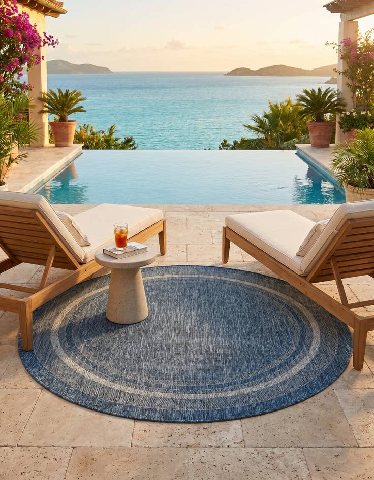 Detail image of 5' 3 x 5' 3 Easy-Clean Border Indoor / Outdoor Round Rug