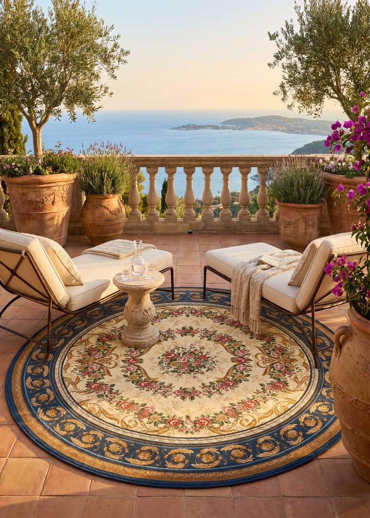 7' 10 x 7' 10 Easy-Clean Traditional Indoor / Outdoor Round Rug