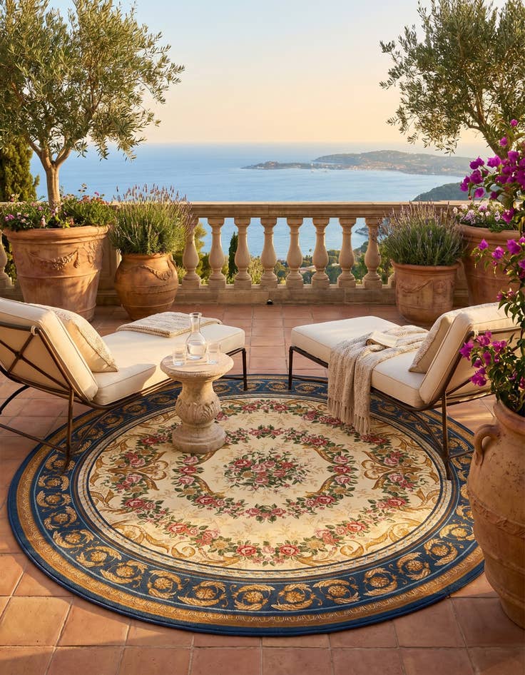 Detail image of 7' 10 x 7' 10 Easy-Clean Traditional Indoor / Outdoor Round Rug