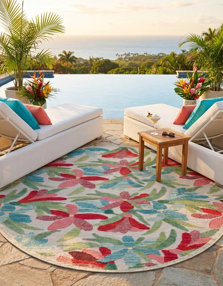 Detail image of 7' 10 x 7' 10 Easy-Clean Casablanca Indoor / Outdoor Round Rug
