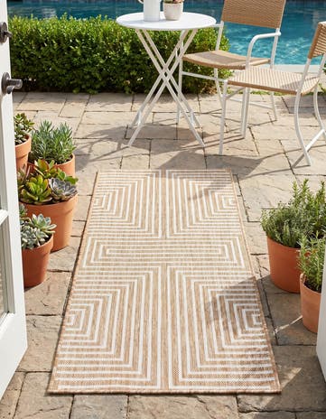 Taupe Easy-Clean Modern Indoor / Outdoor Runner Rug