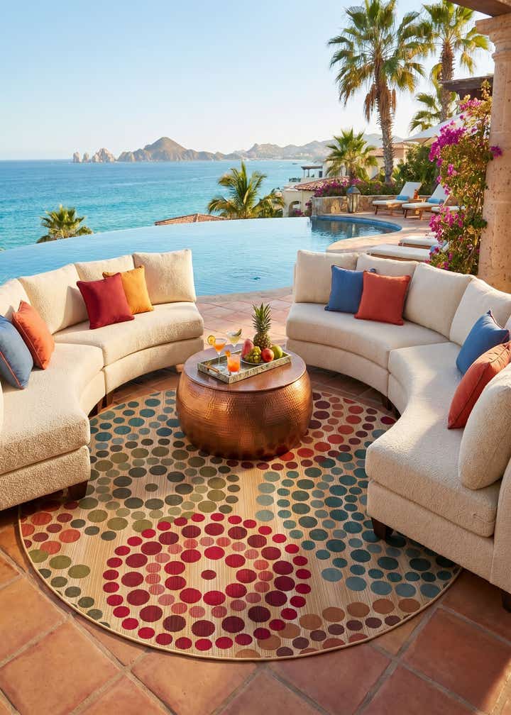 7' x 7' Easy-Clean Modern Indoor / Outdoor Round Rug