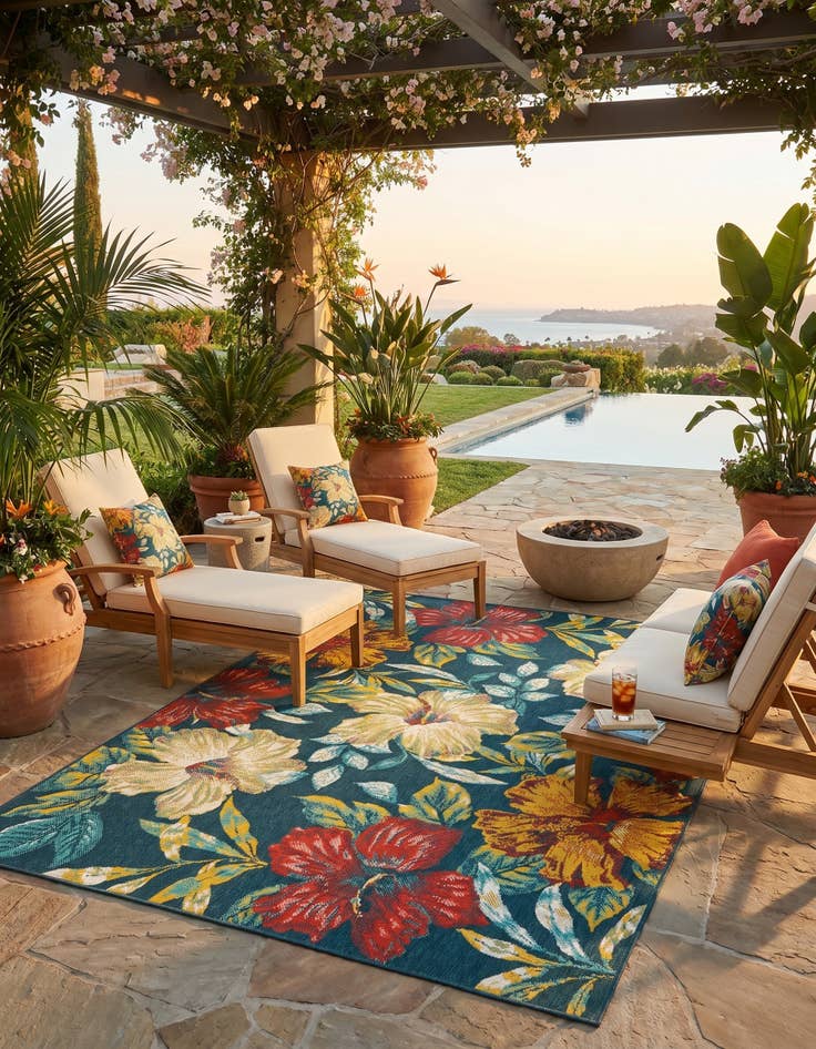 Detail image of 5' 3 x 8' Easy-Clean Coastal Indoor / Outdoor Rug