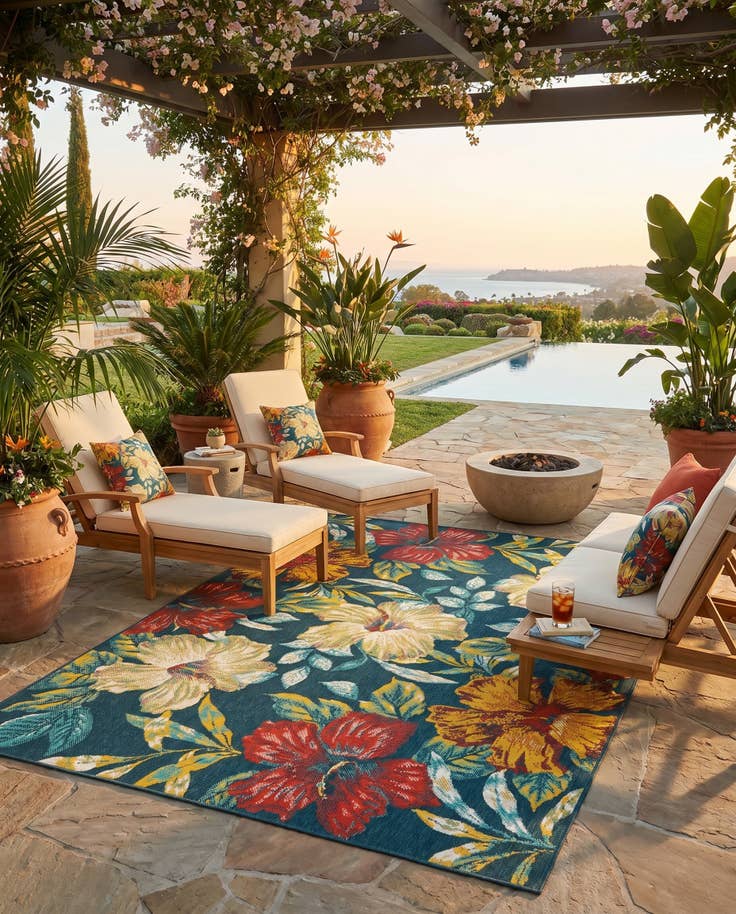 Detail image of 5' 3 x 8' Easy-Clean Coastal Indoor / Outdoor Rug
