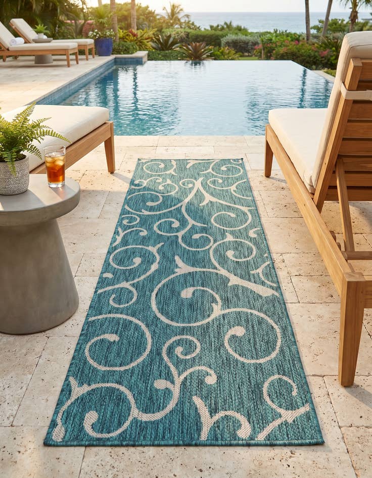 Detail image of 2' x 6' Easy-Clean Botanical Indoor / Outdoor Runner Rug