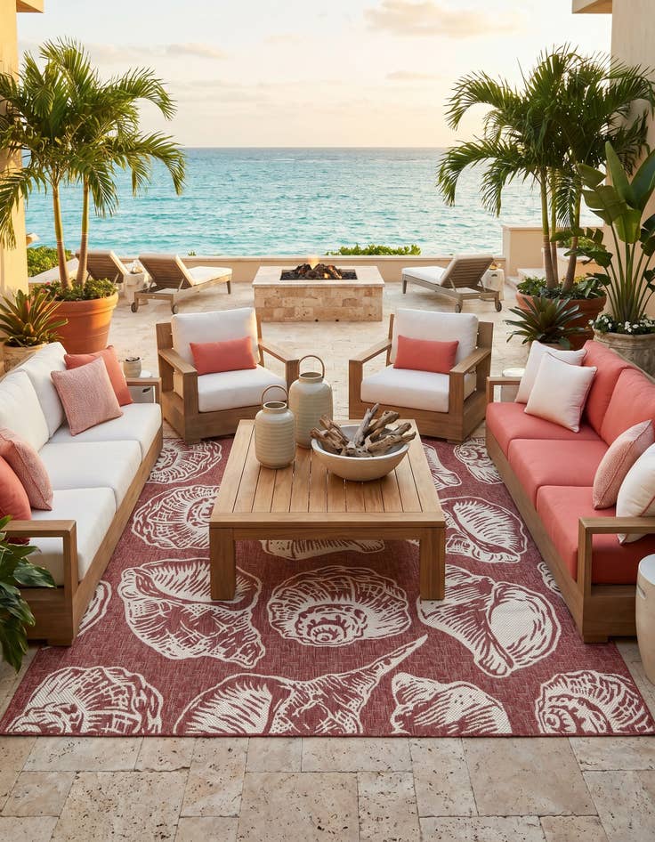 Detail image of 7' 10 x 7' 10 Easy-Clean Coastal Indoor / Outdoor Square Rug