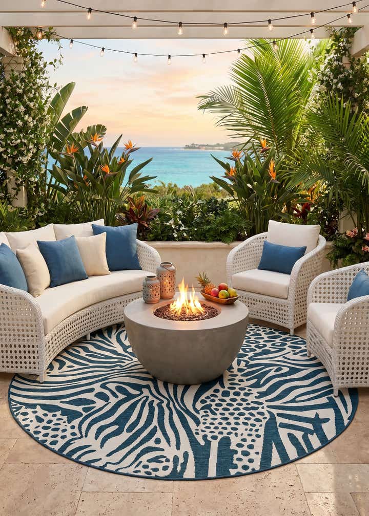 7' 10 x 7' 10 Easy-Clean Safari Indoor / Outdoor Round Rug