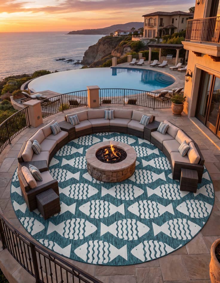 Detail image of 13' x 13' Easy-Clean Coastal Indoor / Outdoor Round Rug