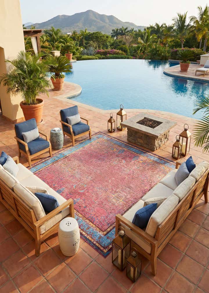 10' x 10' Easy-Clean Traditional Indoor / Outdoor Square Rug