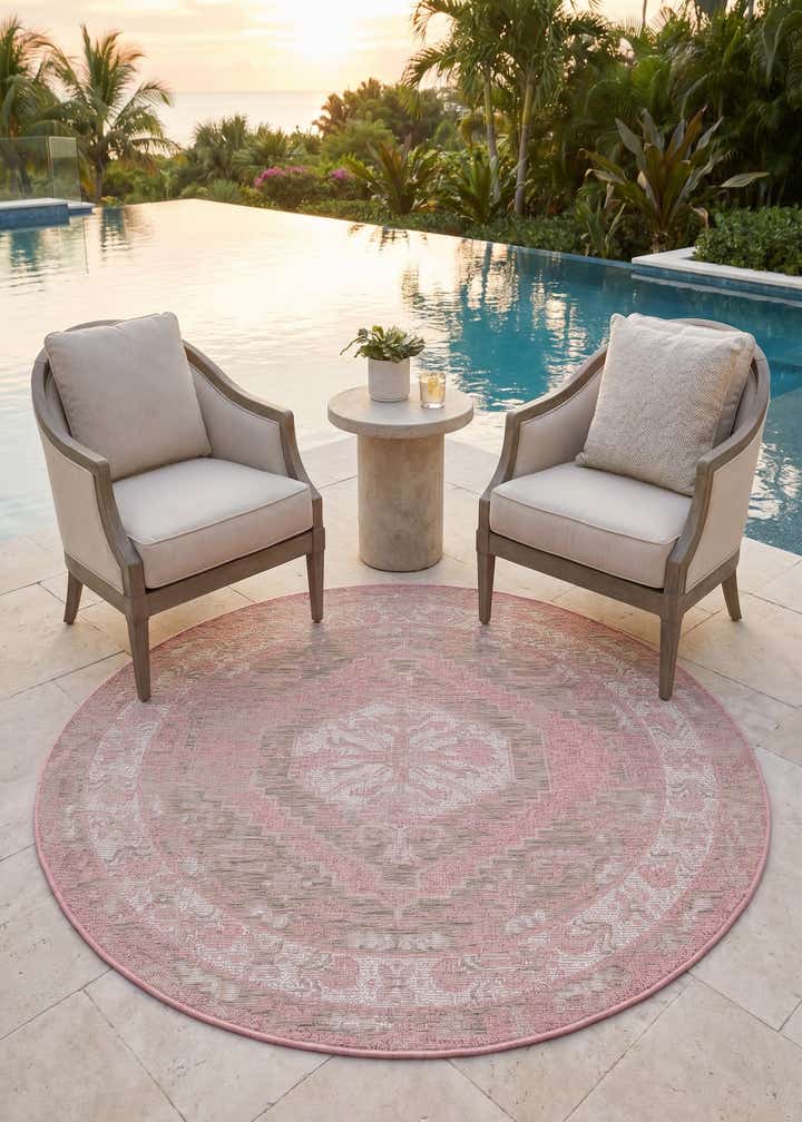 5' 3 x 5' 3 Easy-Clean Traditional Indoor / Outdoor Round Rug