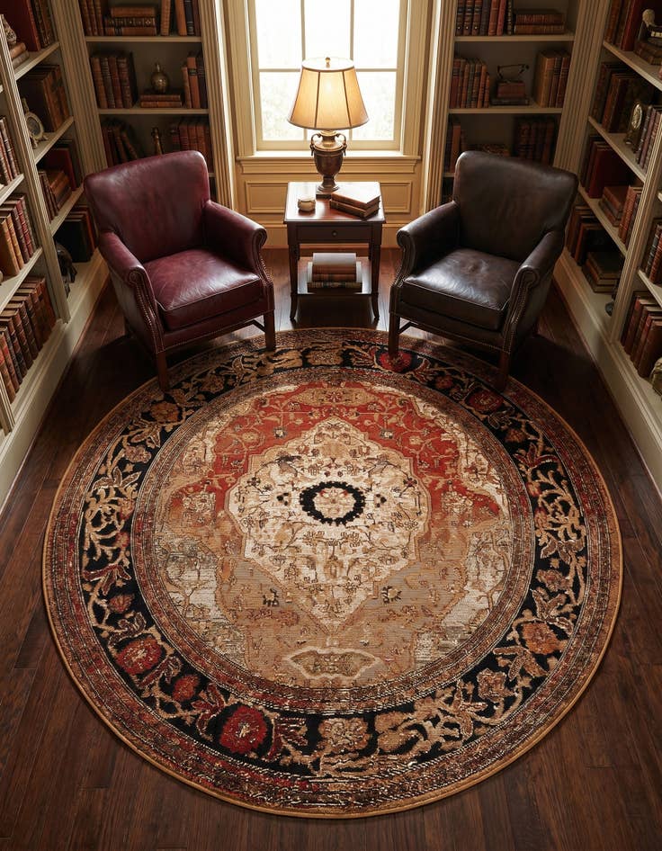 Detail image of 5' x 5' Easy-Clean Traditional Indoor / Outdoor Round Rug