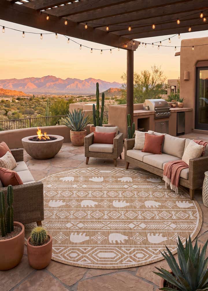 10' x 10' Easy-Clean Southwestern Indoor / Outdoor Round Rug