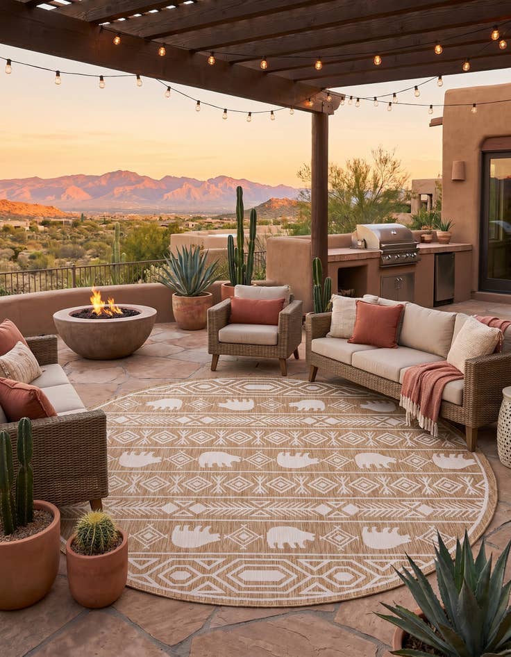 Detail image of 10' x 10' Easy-Clean Southwestern Indoor / Outdoor Round Rug
