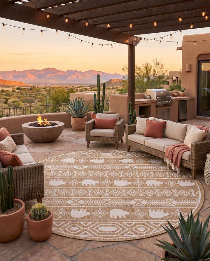 10' x 10' Easy-Clean Southwestern Indoor / Outdoor Round Rug