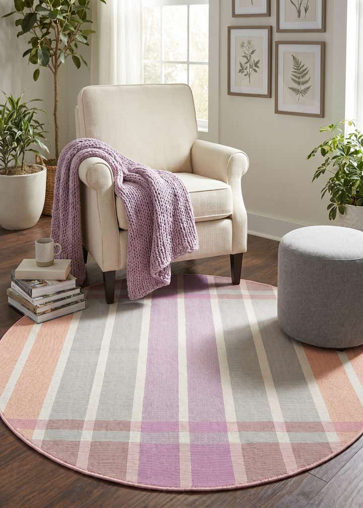 4' x 4' Easy-Clean Striped Indoor / Outdoor Round Rug