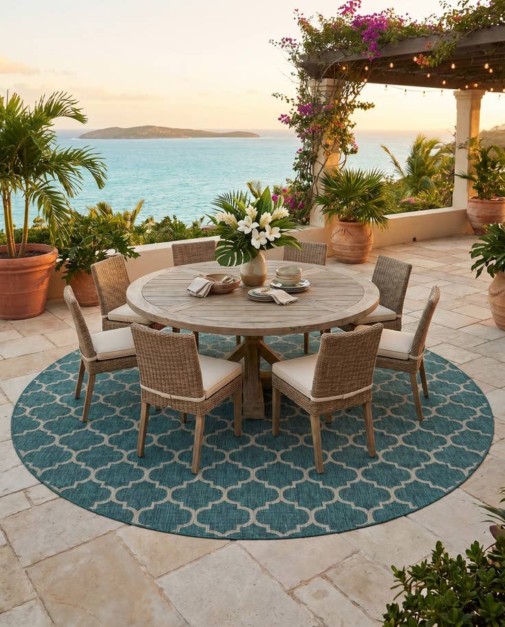 Detail image of 13' x 13' Easy-Clean Lattice Indoor / Outdoor Round Rug