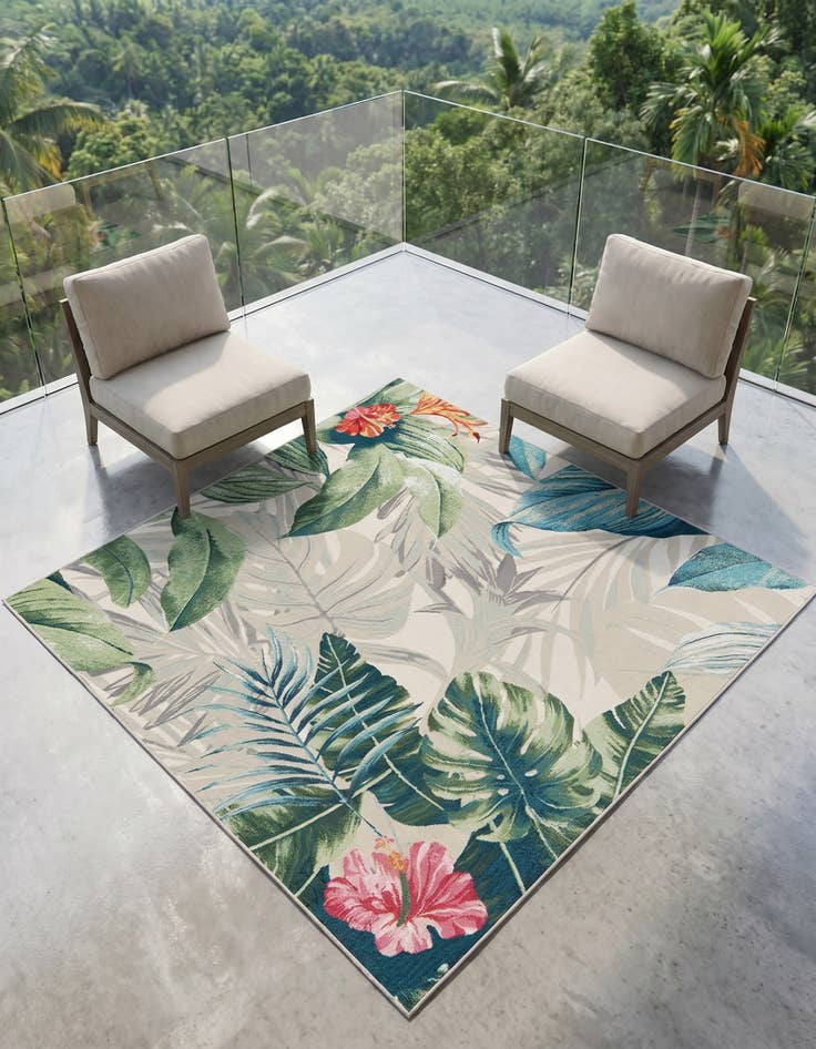 Detail image of 6' x 6' Easy-Clean Botanical Indoor / Outdoor Square Rug