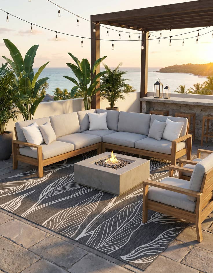 Detail image of 13' x 13' Easy-Clean Botanical Indoor / Outdoor Square Rug