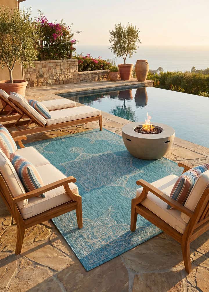 5' 3 x 8' Easy-Clean Traditional Indoor / Outdoor Rug