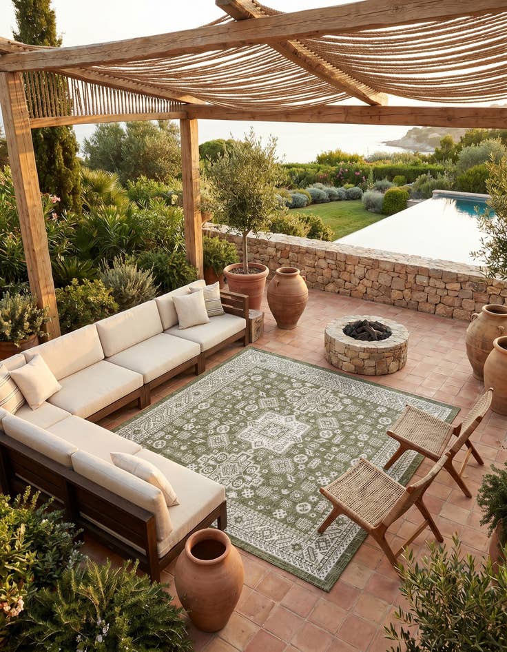 Detail image of 7' 10 x 7' 10 Easy-Clean Aztec Indoor / Outdoor Square Rug