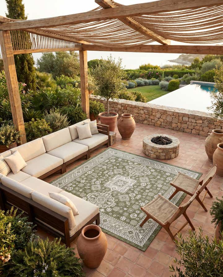 7' 10 x 7' 10 Easy-Clean Aztec Indoor / Outdoor Square Rug