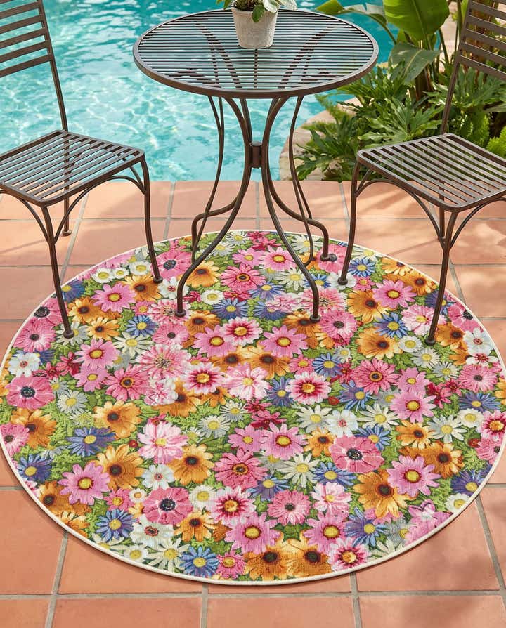 5' x 5' Easy-Clean Botanical Indoor / Outdoor Round Rug