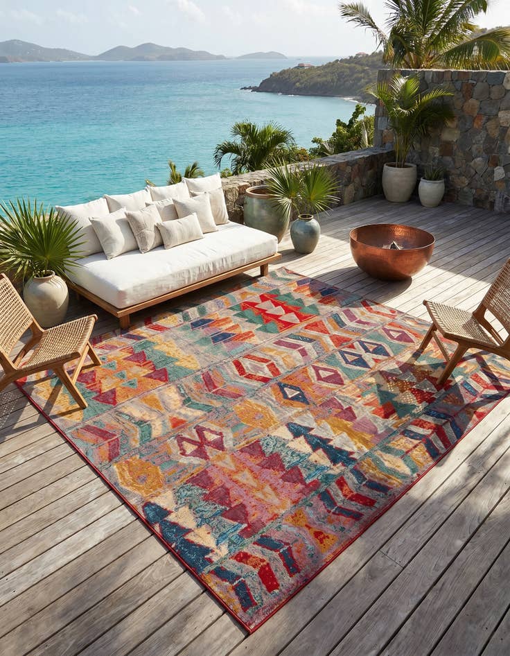 Detail image of 7' 10 x 7' 10 Easy-Clean Modern Indoor / Outdoor Square Rug