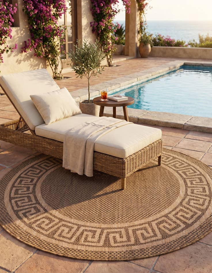 Detail image of 6' x 6' Easy-Clean Border Indoor / Outdoor Round Rug