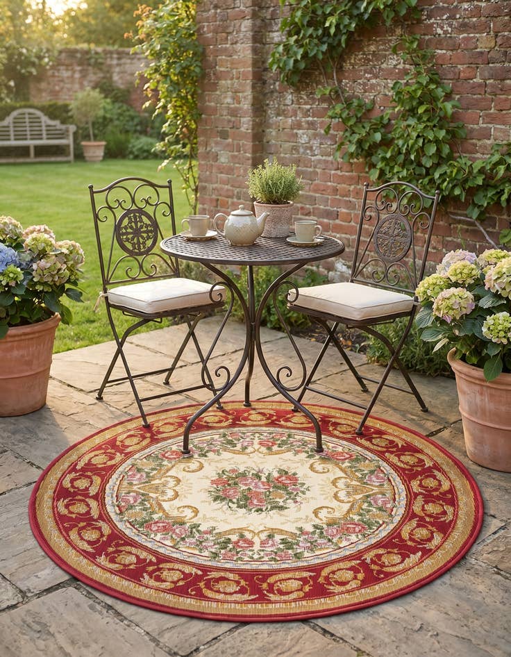 Detail image of 3' x 3' Easy-Clean Traditional Indoor / Outdoor Round Rug