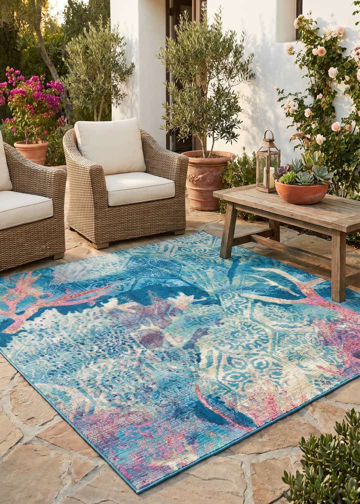 6' x 6' Easy-Clean Coastal Indoor / Outdoor Square Rug