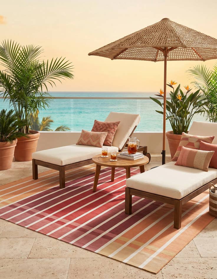 Detail image of 10' x 10' Easy-Clean Striped Indoor / Outdoor Square Rug