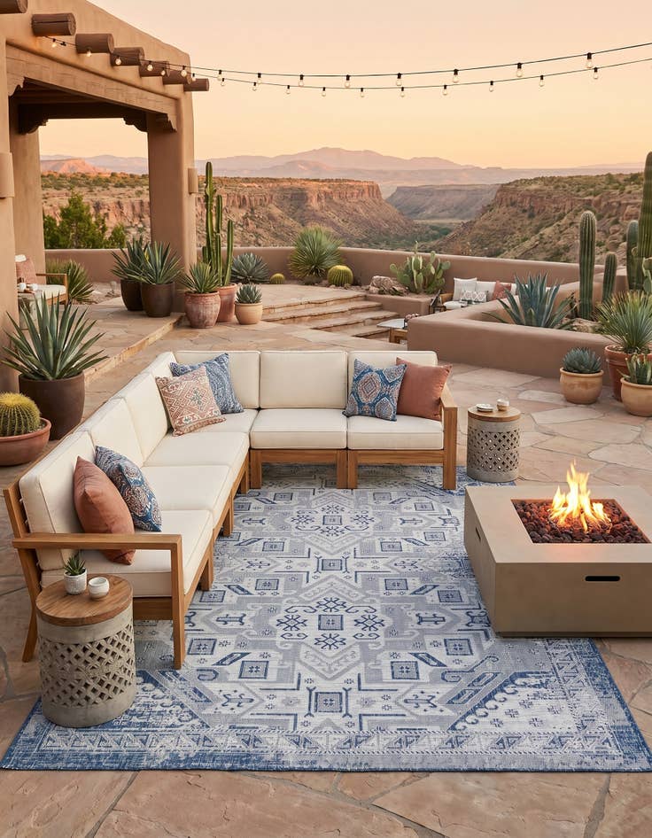 Detail image of 7' 10 x 11' Easy-Clean Aztec Indoor / Outdoor Rug