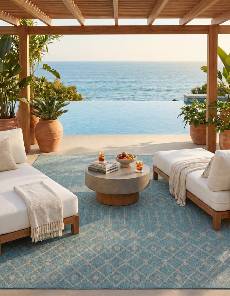 Detail image of 7' 10 x 10' Easy-Clean Trellis Indoor / Outdoor Rug