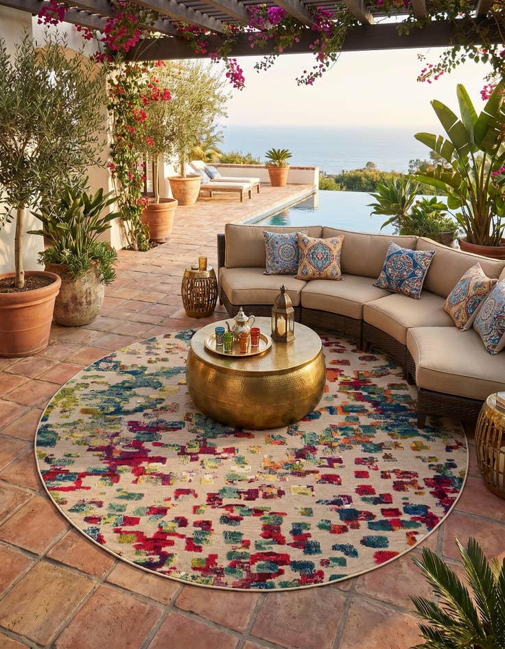 Detail image of 7' 10 x 7' 10 Easy-Clean Casablanca Indoor / Outdoor Round Rug