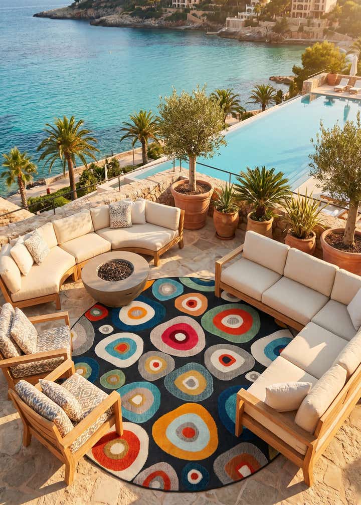 7' 10 x 7' 10 Easy-Clean Casablanca Indoor / Outdoor Round Rug