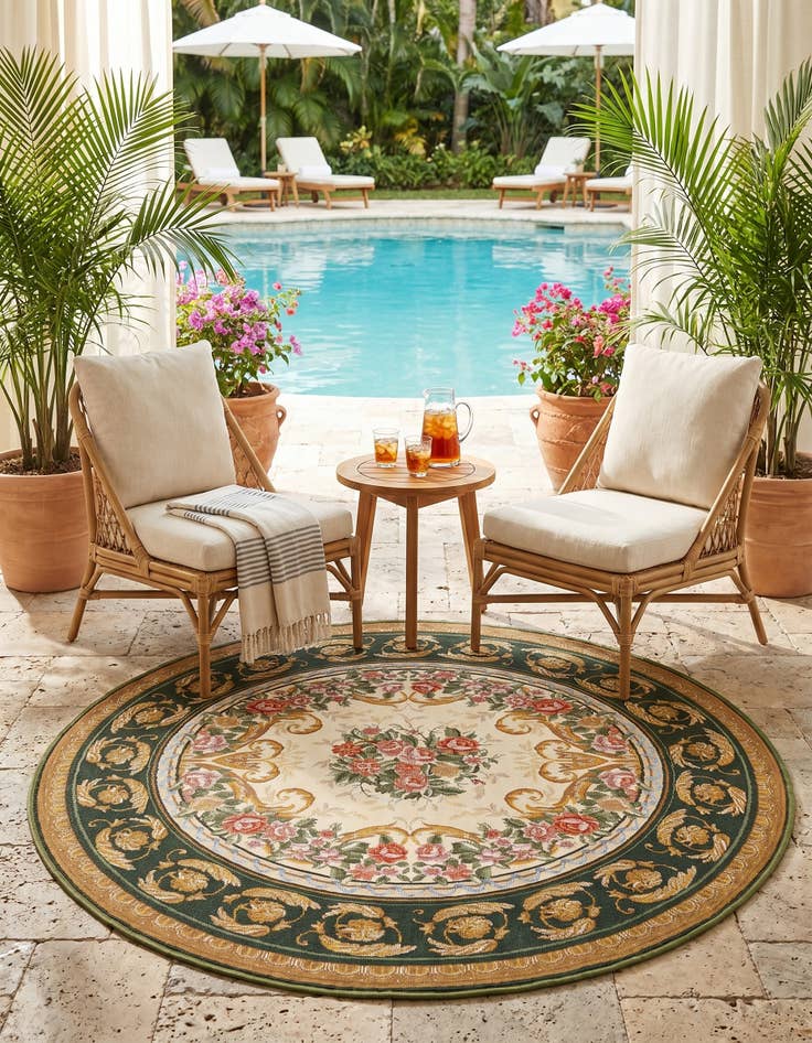 Detail image of 5' x 5' Easy-Clean Traditional Indoor / Outdoor Round Rug