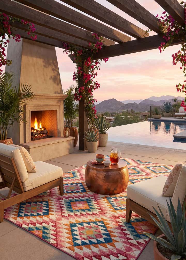 5' 3 x 8' Easy-Clean Southwestern Indoor / Outdoor Rug