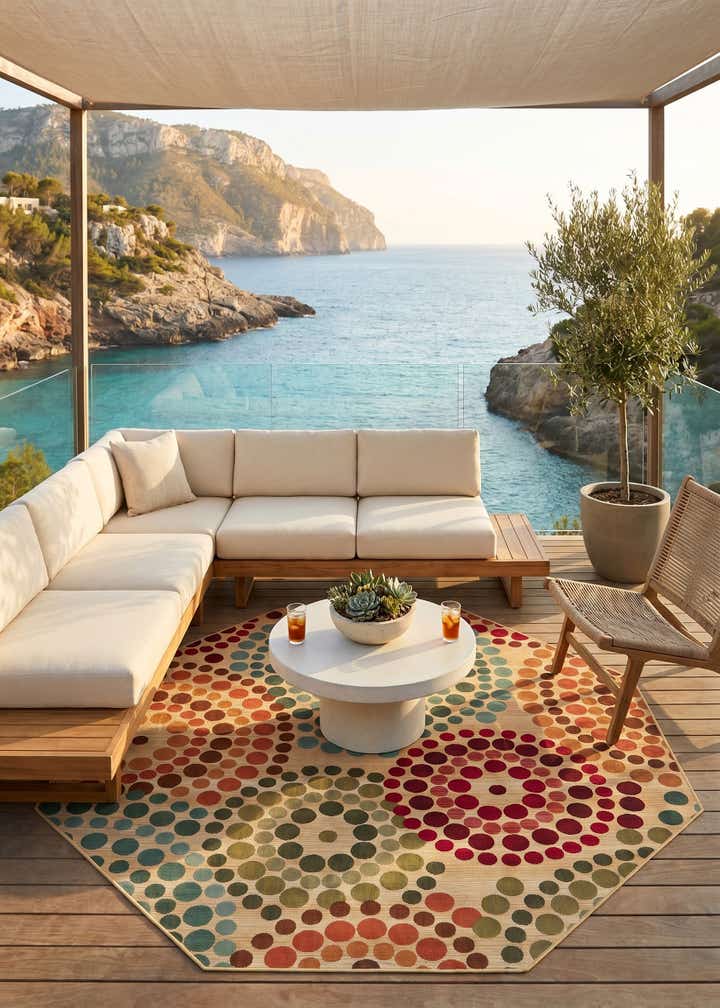 7' 10 x 7' 10 Easy-Clean Modern Indoor / Outdoor Octagon Rug